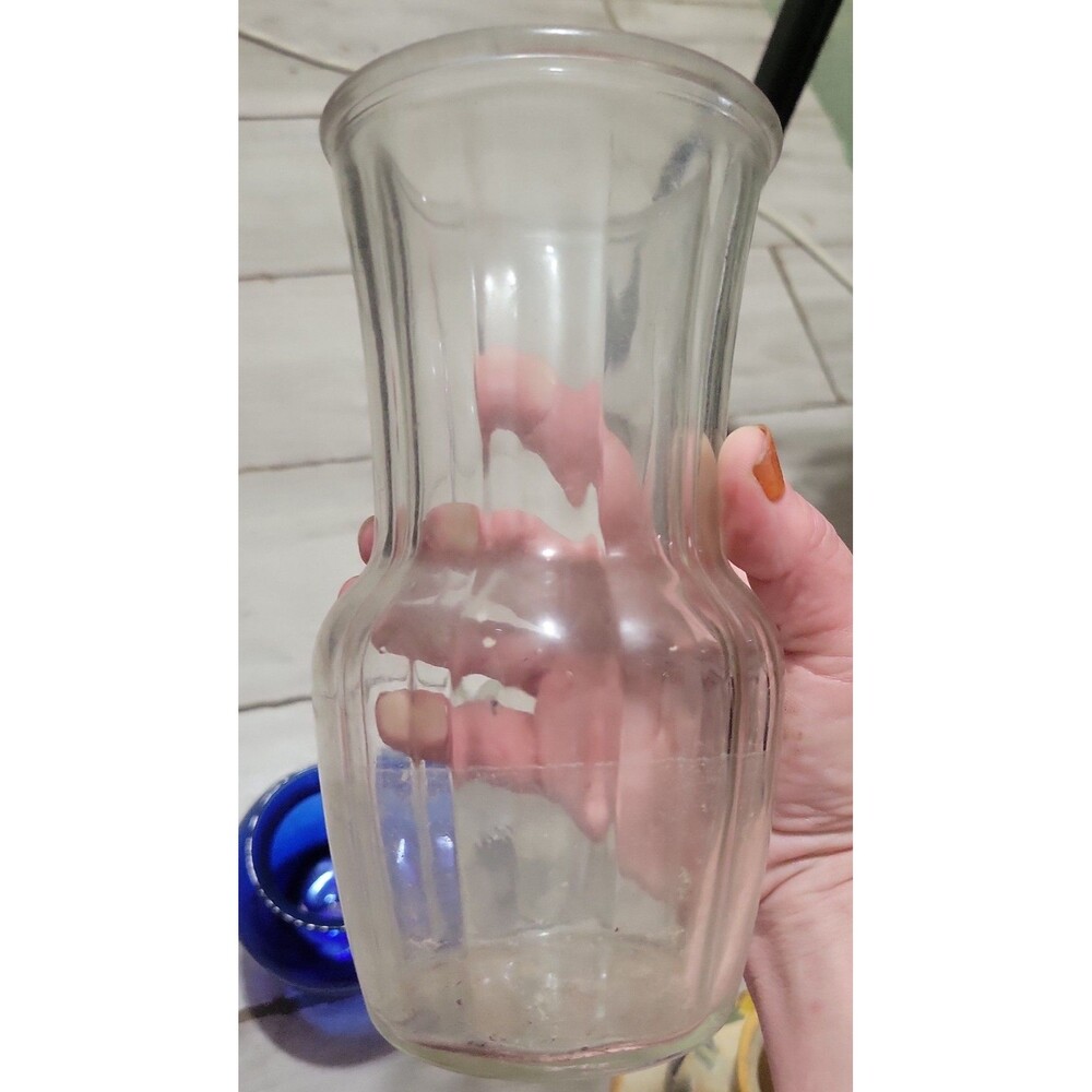 Vintage Clear Glass Vase with Vertical Ribbing